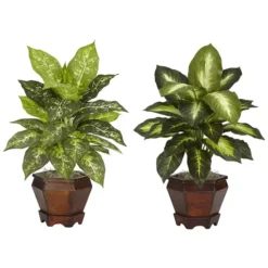 Nearly Natural 2-pc. Silk Dieffenbachia Potted Plant Set