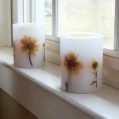 LumaBase 2-piece Floral LED Pillar Candle Set