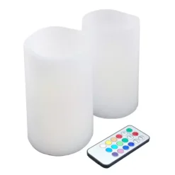 LumaBase Battery Operated Wax LED Candles With Remote Control, Multi Colors - Set Of 2