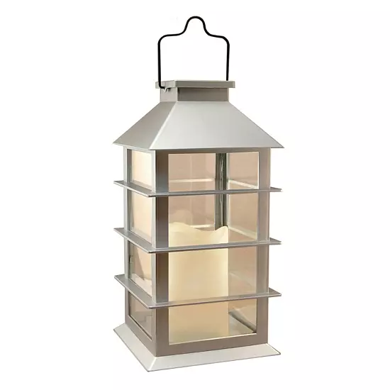 LumaBase Silver Solar Lantern & LED Candle 1 LumaBase Silver Solar Lantern & LED Candle