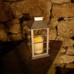 LumaBase Silver Solar Lantern & LED Candle 5 LumaBase Silver Solar Lantern & LED Candle -Home Decor Shop 2641291 ALT2