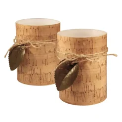 LumaBase Cork & Leaf Flameless Timer Candle 2-piece Set