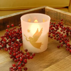 LumaBase Battery Operated Wax Candle Filled In Glass Holders- Gold Angels 2ct -Home Decor Shop 3505079 ALT2