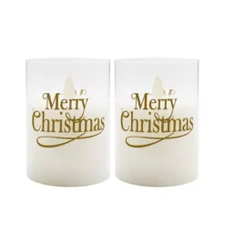 LumaBase "Merry Christmas" Wax Filled LED Candles Set In Glass Holders -Home Decor Shop 3848938 ALT4