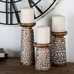 Stella & Eve Rustic Flourish Pattern Candleholder 3-piece Set -Home Decor Shop 4497915 ALT