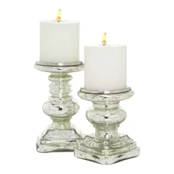 Stella & Eve Traditional Silver Mercury Glass Candle Holders 2-pc. Set -Home Decor Shop 4500933 ALT2