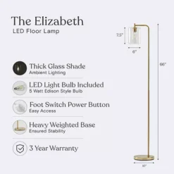 Brightech Elizabeth Industrial Floor Lamp With Glass Shade And Edison Bulb, Gold -Home Decor Shop 4766227 ALT2