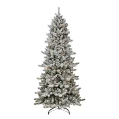 PULEO INTERNATIONAL Pre-Lit 7.5' Slim Flocked Royal Majestic Spruce Artificial Christmas Tree