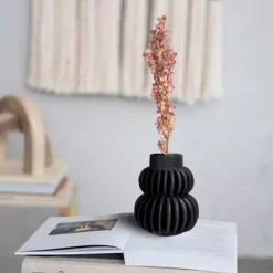Storied Home Decorative Pleated Stoneware Black Vase -Home Decor Shop 52661163 CC ALT10