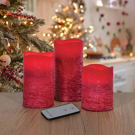 Fitz & Floyd Set Of 3 Wavy LED Holiday Wax Pillar Candles 2 Fitz & Floyd Set Of 3 Wavy LED Holiday Wax Pillar Candles - Image 2