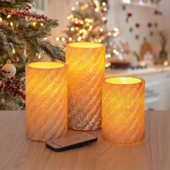 Fitz & Floyd Twist LED Wax Pillar Candle 3-Pc. Set -Home Decor Shop 53525859 CC ALT