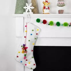 Northlight 20-Inch Christmas Stocking With Multicolor Pom-Poms & Tassels -Home Decor Shop 56330129 CC ALT2