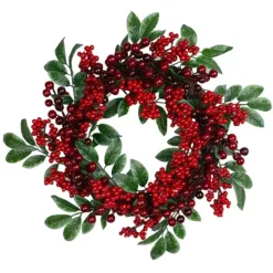 Christmas Central Red Berries And Two-Tone Green Leaves Artificial Christmas Wreath - 18-Inch Unlit