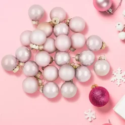 Christmas Central 24ct Baby Pink 2-Finish Glass Christmas Ball Ornaments 1-Inch (25mm) -Home Decor Shop 6052339 ALT2