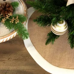 Christmas Central 20" Beige Burlap Mini Christmas Tree Skirt With Fleece Border -Home Decor Shop 6052968 ALT2