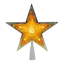 Christmas Central 9" Pre-Lit Gold And Amber Crystal 5 Point Star Christmas Tree Topper - Clear Lights