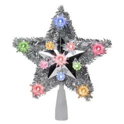 Christmas Central 9" Lighted Silver Star Christmas Tree Topper - Multicolor Lights