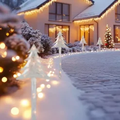 Christmas Central 4ct Lighted Christmas Tree Pathway Marker With Lawn Stakes White Wire - Clear Lights