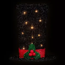 Christmas Central 9.25" Lighted Black Tinsel Top Hat Christmas Tree Topper Clear Lights -Home Decor Shop 6066090 ALT2