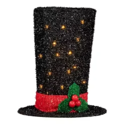 Christmas Central 9.25" Lighted Black Tinsel Top Hat Christmas Tree Topper Clear Lights -Home Decor Shop 6066090 ALT3