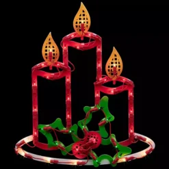 Christmas Central Lighted Candles With Holly And Berry Christmas Window Silhouette - 16.5 Inch