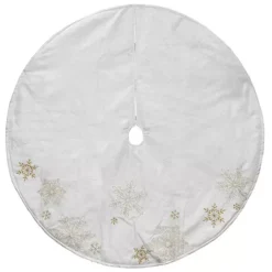 Christmas Central 48" White With Gold Embroidered Snowflakes Christmas Tree Skirt