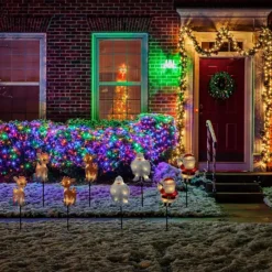 Christmas Central Set Of 4 Lighted Rudolph And Friends Christmas Pathway Markers - Clear Lights