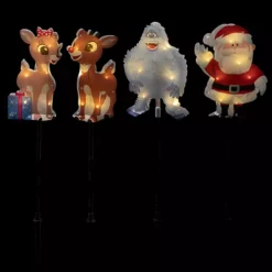 Christmas Central Set Of 4 Lighted Rudolph And Friends Christmas Pathway Markers - Clear Lights -Home Decor Shop 6066877 ALT2
