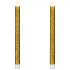 Christmas Central Set 2 Gold Glittered Flameless LED Taper Christmas Candles 11" -Home Decor Shop 6139434 ALT