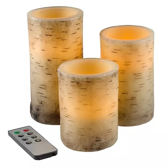 Lavish Home Faux Birch Bark Flickering Flameless LED Candle Table Decor & Remote 4-piece Set 1 Lavish Home Faux Birch Bark Flickering Flameless LED Candle Table Decor & Remote 4-piece Set