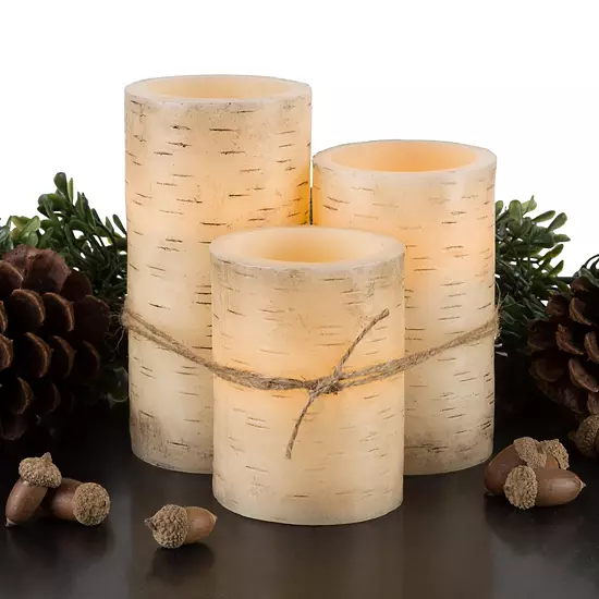 Lavish Home Faux Birch Bark Flickering Flameless LED Candle Table Decor & Remote 4-piece Set 2 Lavish Home Faux Birch Bark Flickering Flameless LED Candle Table Decor & Remote 4-piece Set - Image 2