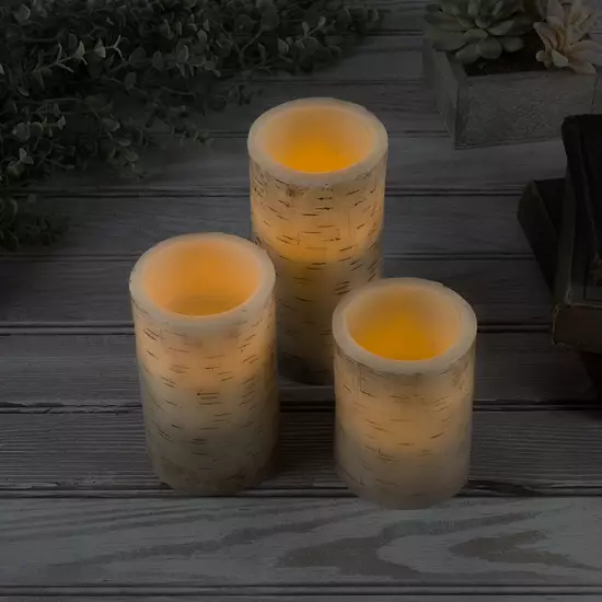 Lavish Home Faux Birch Bark Flickering Flameless LED Candle Table Decor & Remote 4-piece Set 4 Lavish Home Faux Birch Bark Flickering Flameless LED Candle Table Decor & Remote 4-piece Set - Image 4