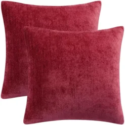 Set Of 2 Soft Chenille Throw Pillow Covers Water Repellent 18"x18"