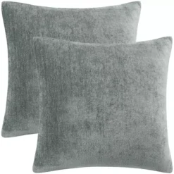 Set Of 2 Chenille Throw Pillow Covers Water Repellent 16"x16" -Home Decor Shop 6239808 Light Gray 1
