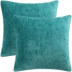 Set Of 2 Chenille Throw Pillow Covers Water Repellent 16"x16" -Home Decor Shop 6239808 Peacock Blue