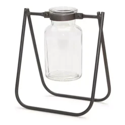 Melrose Hanging Glass Jar Vase With Metal Stand - Set Of 2