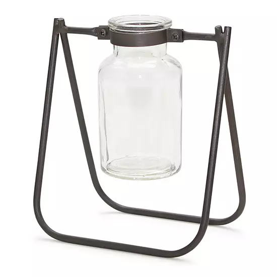 Melrose Hanging Glass Jar Vase With Metal Stand - Set Of 2 1 Melrose Hanging Glass Jar Vase With Metal Stand - Set Of 2