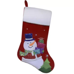 Northlight 20.5" Red And White Embroidered Snowman With Glitter Christmas Stocking