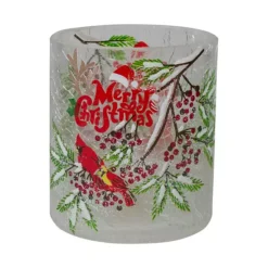 Christmas Central 2.75-Inch Cardinal And Pine Hand Painted Flameless Christmas Candle Holder