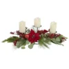 Christmas Central 32" Triple Candle Holder With Red Berry And Poinsettia Christmas Decor