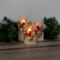 LumaBase Battery Operated LED Red Cardinals Hurricane Candles Set Of 3 -Home Decor Shop 6504259 ALT4