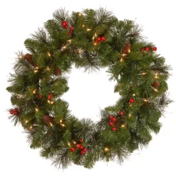 National Tree Company 24-in. Crestwood® Spruce Artificial Wreath With Pine Cones, Red Berries & Twinkly™ Lights