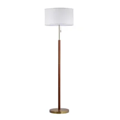 Walnut And Brass Modern Stick Floor Lamp