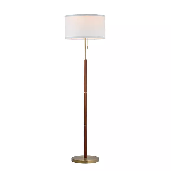 Walnut And Brass Modern Stick Floor Lamp 2 Walnut And Brass Modern Stick Floor Lamp - Image 2