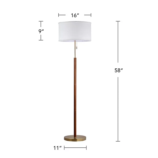 Walnut And Brass Modern Stick Floor Lamp 5 Walnut And Brass Modern Stick Floor Lamp - Image 5