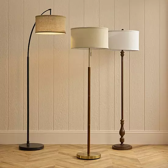 Walnut And Brass Modern Stick Floor Lamp 6 Walnut And Brass Modern Stick Floor Lamp - Image 6