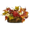 Nearly Natural Pumpkin, Gourd, Berry And Maple Leaf Artificial Arrangement In A Basket