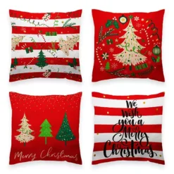 G128 Christmas Elegant Pine Tree Waterproof Pillow Covers, Set Of 4
