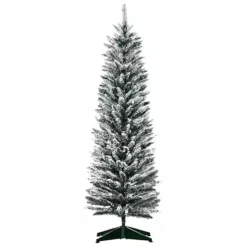 HOMCOM 5ft Snow Flocked Artificial Christmas Tree Slim Xmas Tree With Stand