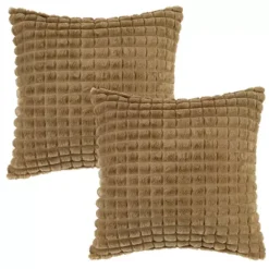 2pcs Checked Faux Fur Plush Throw Pillow Covers Solid Soft Fuzzy Cozy Pillowcases 20"x20"